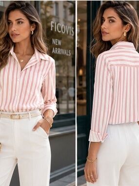Women's Pink Stripe Button-Up Shirt - Brand: